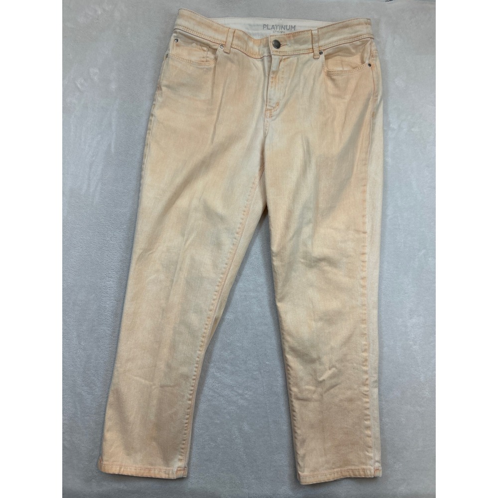 Chico's Platinum Pants Womens 1.5 Light Orange‎ Embellished Denim